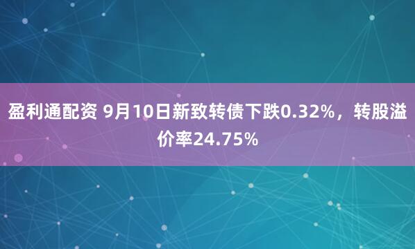 盈利通配资 9月10日新致转债下跌0.32%，转股溢价率24.75%